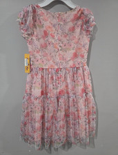 Purple Rose Girls Pink Floral A-Line Dress Puff Short Sleeve Zip Size 10