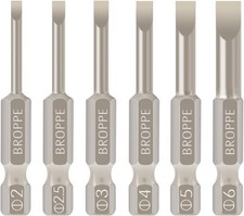 6 Pcs Slotted Screwdriver Bit Set Magnetic Flat Head Bits One Size, Silver