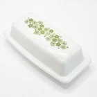 Vintage Pyrex Crazy Daisy Spring Blossom Green Milk Glass Butter Dish 72-B