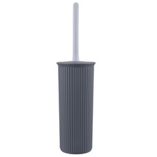 Ribbed Collection - Decorative Plastic Toilet Bowl Brush and Holder Set, Grey...