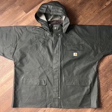 Carhartt Rain Jacket Mens 2XL Olive Green Surrey PVC Hooded Waterproof 100100