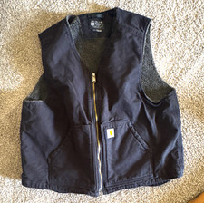 Carhartt Men  s Black Lined Full Zip Workwear Vest Pockets Relaxed Fit XL