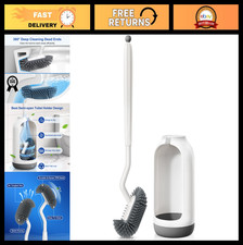 Silicone Toilet Bowl Brush Holder Set - Deep Cleaning Scrubber with Curved Brist