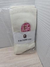    BAPE  A Bathing Ape Long Crew Socks   White - Pink Head   Size Large   BNWT