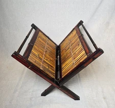 Vintage Bamboo Wicker Rattan Magazine Rack Dark MCM