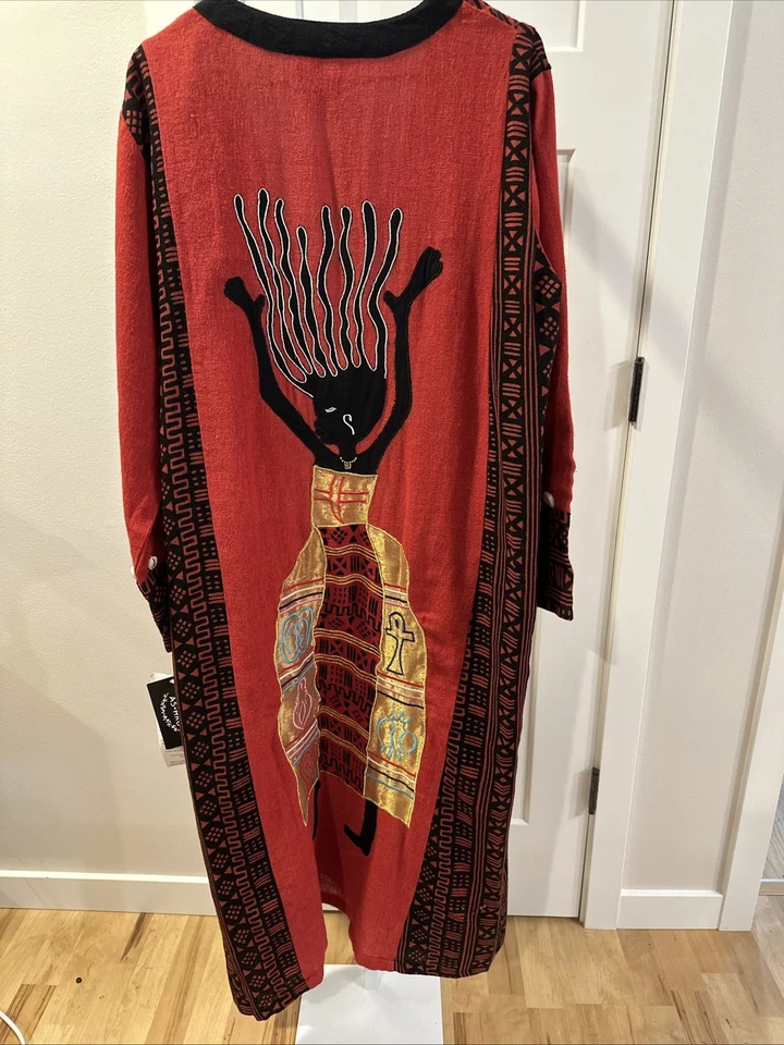 Ashro Nuevo con Etiquetas M Gran Tamaño Caftán Afrocéntrico Frente Abierto Africano Étnico Kimono Rojo Foto 2 de 4