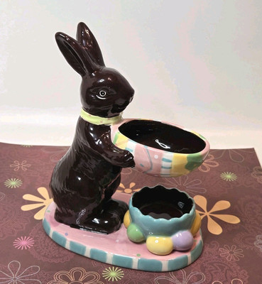 Faux Chocolate Bunny Easter Candy Dish/Decor/Wax Warmer 6x7''Home Interiors  READ