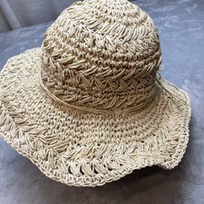 Womens Floppy Straw Sun Hat Beige One Size Ad...