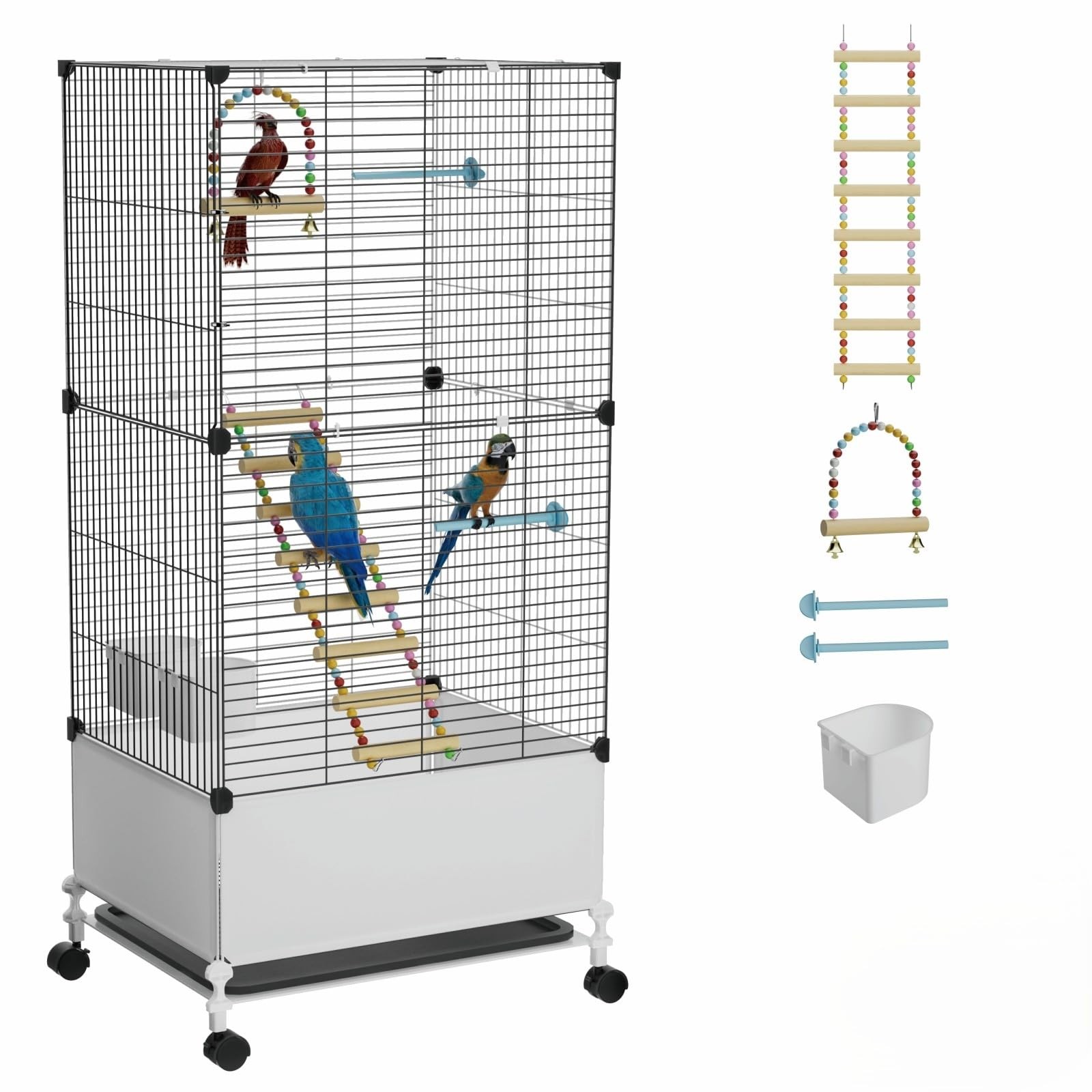 , Black Parakeet Cages With Rolling Stand & Wheels, Wide