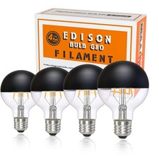 Half Chrome Light Bulb,Dimmable 6W Equivalent 60 Watt LED Edison Bulbs,G25/...
