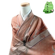 Kaerutei Kimono Synthetic Fiber Washable Brown Bamboo Size M Japan