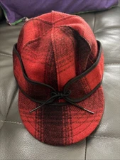 Stormy Kromer Original Wool Cap Hat 7 1/8 Red Black Buffalo Plaid Made in USA