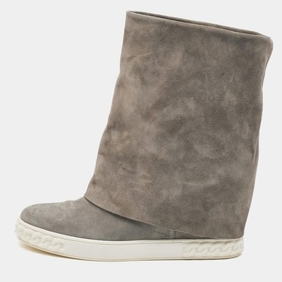 Casadei Size 41 Grey Suede Wedge Sneakers