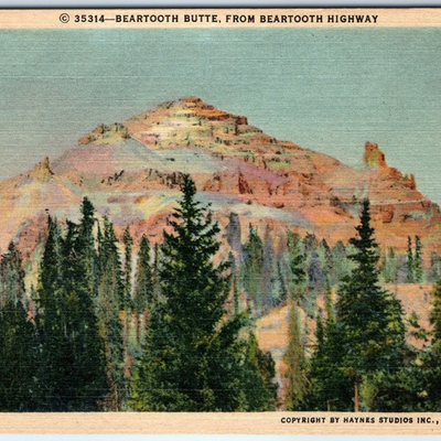 #ad c1940s Cooke City Red Lodge MT Beartooth Butte Linen PC Haynes Bozeman A330 $18.50