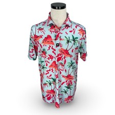 Bad Birdie Golf Polo Shirt Men's Large Tropical Palm Tree Boat Print