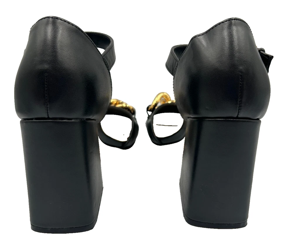 Sandalias de tacón de vestir Jerri con eslabones de cadena para mujer Nine West negras/doradas talla: 6,5 152O Foto 4 de 4