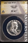 1957 Franklin Half Dollar-ANACS PF 67 Proof #SLM554
