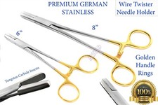 2PCS GERMAN NEEDLE HOLDER WIRE TWISTER FORCEPS WITH TC AND GOLD RINGS PREMIUM 