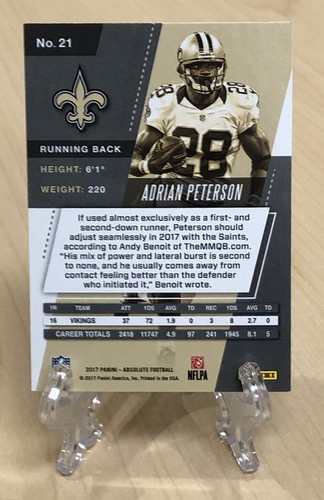 2017 Absolute Spectrum Blue #21 Adrian Peterson - Picture 2 of 2
