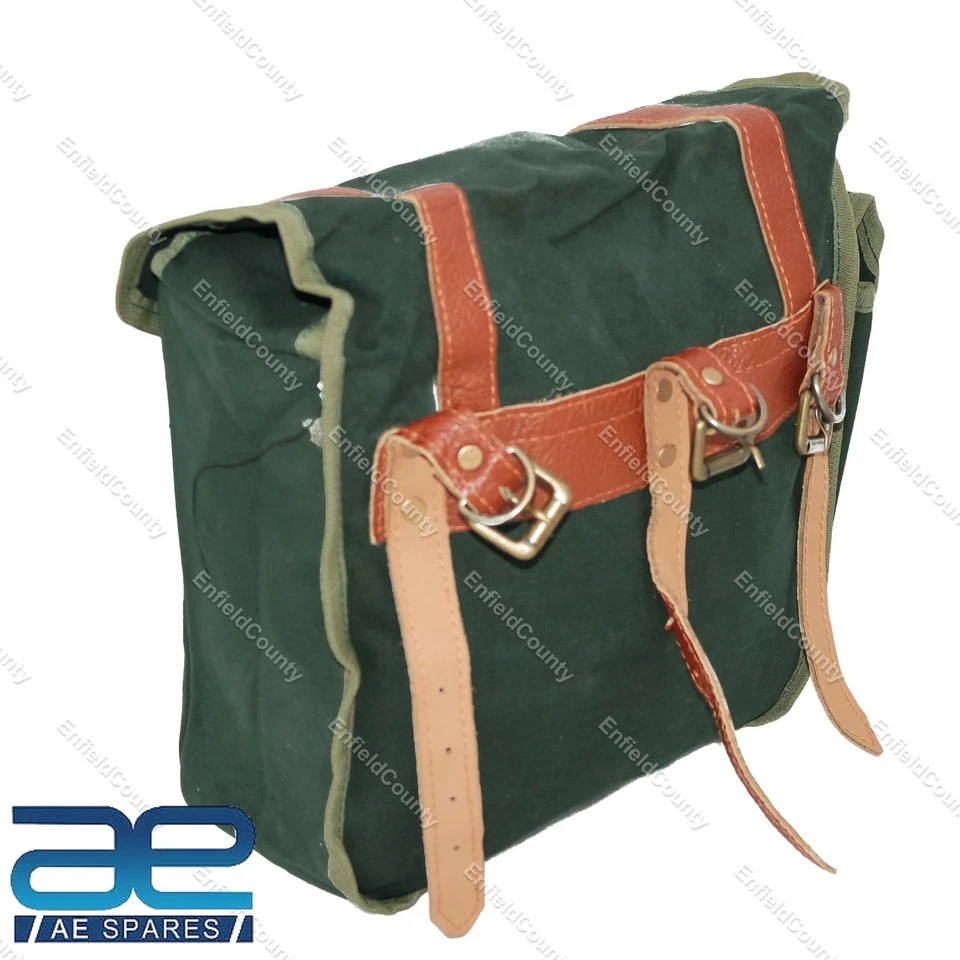 Pour Sacoche En Toile Renforcée Verte Royal Enfield 350CC 500CC - Photo 3/4