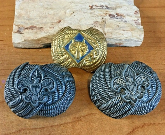 Lot Of 3 Vintage Boy Scouts America Bandana Neckerchief Metal Tie Scarf