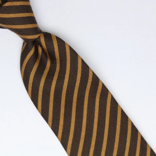 John G Hardy Mens SIlk Wool Necktie Dark Brown Gold Stripe Weave Soft Woven Tie