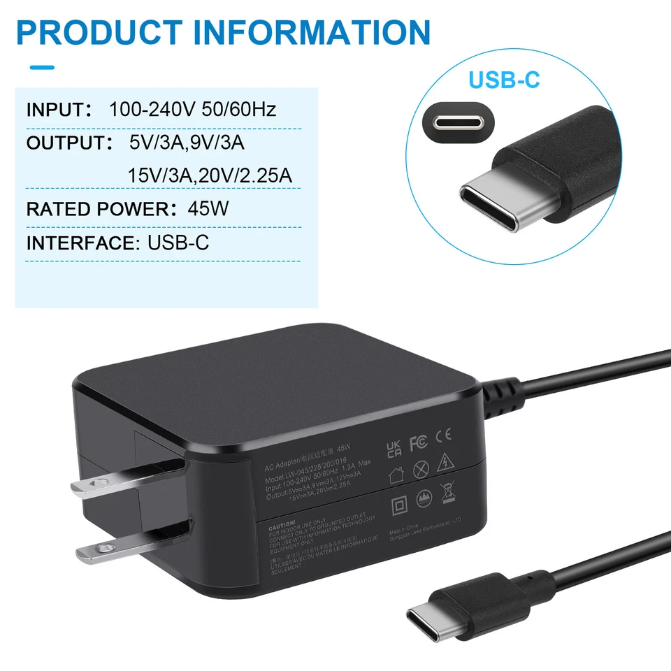 Fuente de alimentación Steam Deck W20-045N1A Cargador 45W USB-C Cargador Universal Laptop EE. UU. Foto 3 de 4