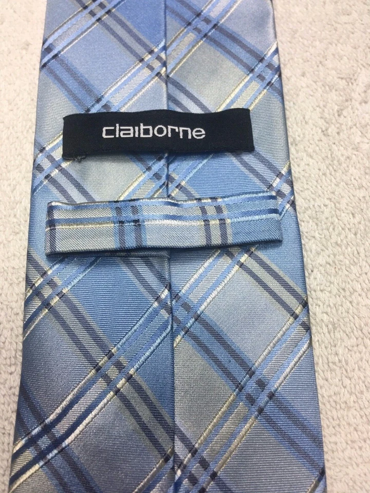 CLAIBORNE CORBATA HOMBRE AZUL GRIS AMARILLO CUADROS 3,75 X 60 Foto 4 de 4