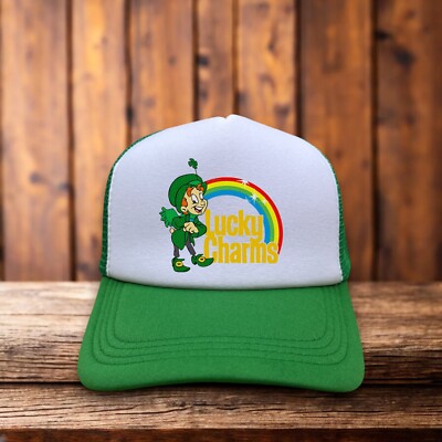 Lucky Charms Mens Trucker Hat Green Snapback Retro Vintage 80s
