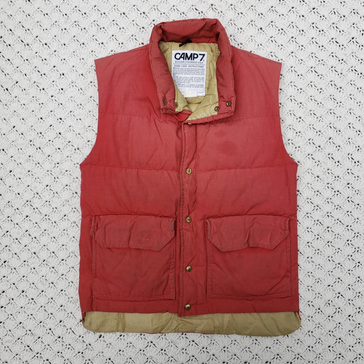Vtg Camp 7 Mens Goose Down Insulated Puffer Vest Snap Up Hiking