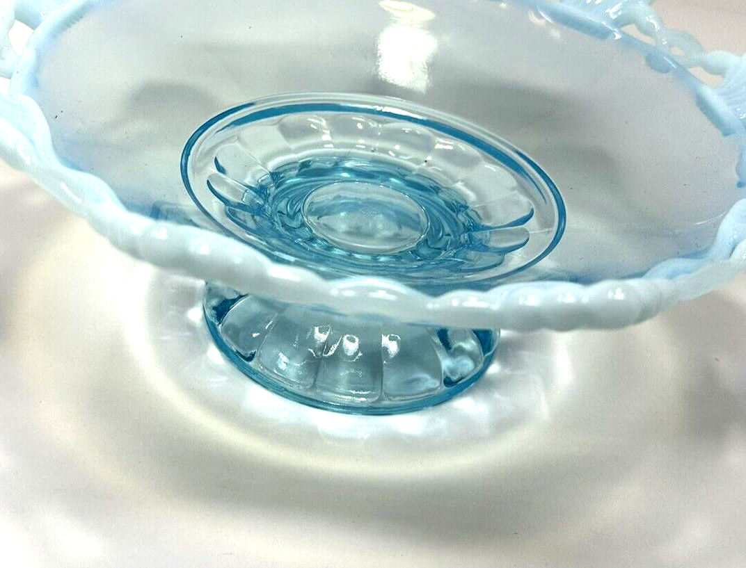 フェントン ブルーボウル Vintage 1991 Fenton Pedestal Bowl Opalescent Steigel Blue
