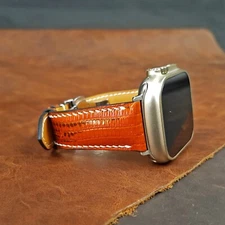 Orange Leather Apple Watch Ultra Bands, Replacements Apple Watch Leather Strap