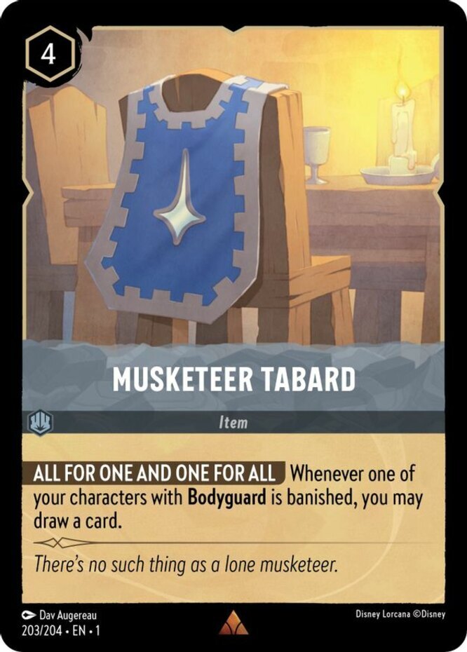 1x Lorcana Musketeer Tabard - 203/204 - Rare - Cold Foil, Near Mint The First Ch