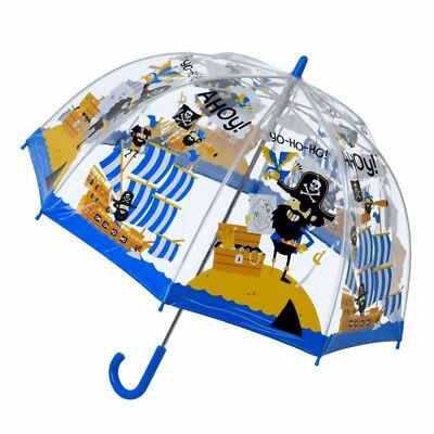 Bugzz Soake Kinder Pirat hellblau Jungen manuelle Öffnung PVC Stock 24'' Regenschirm