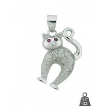 NEW SILVER TONE STERLING SILVER KITTY CAT CRYSTAL PAVE GLITZ CHARM PENDANT