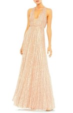 Mac Duggal Rose Gold Pink Sequin Beaded Lace A-Line Evening Gown Size 6 $598