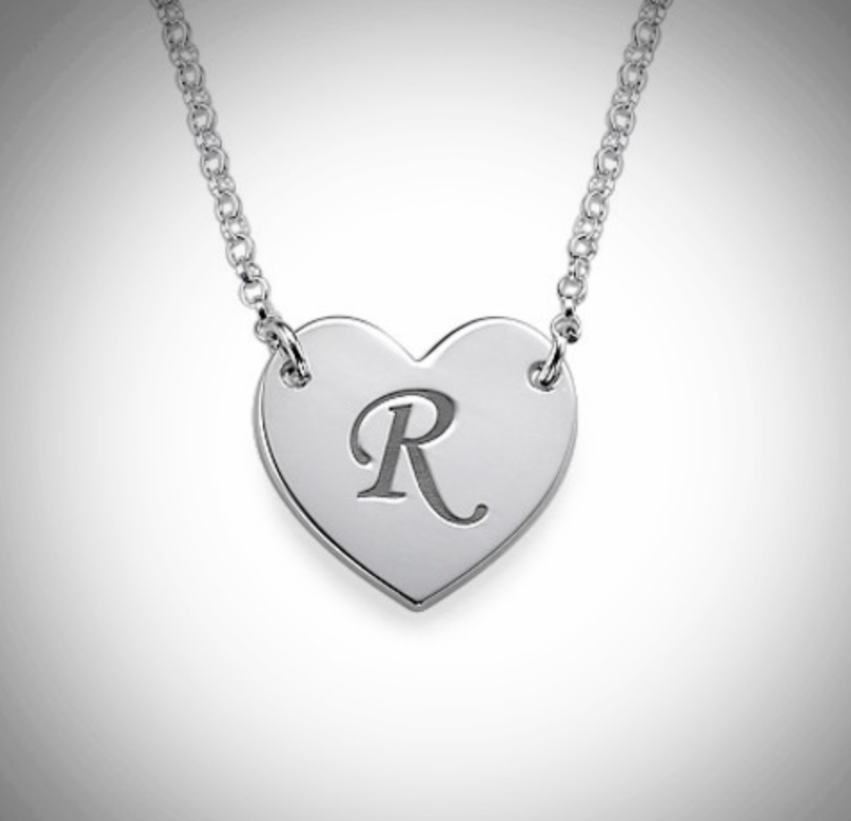 STERLING SILVER INITIAL HEART NECKLACE WITH PRINT FONT