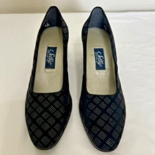 Selby Shoes Size 7 B Narrow Black Geometric Pump Kitten Heel Vintage Y2K 90s