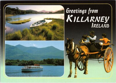 Postcard Killarney Ireland Greetings Lakes and Fells Jaunting Car