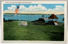 Fort Allen Park & Harbor, Portland, Maine ME Vintage Postcard