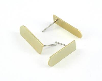 1 pair Rectangle and semi circle Earring Posts Stud 23x6mm raw brass 3983