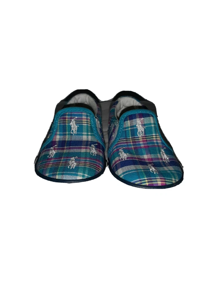 Polo Ralph Lauren Zapatos Niño Pequeño Talla 6 Lona Mocasines Azul Cuadros Sin Cordones Foto 3 de 4