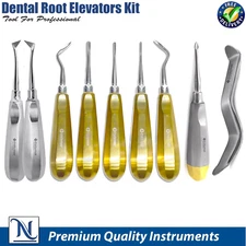 Set Of 9 Dental Luxating Root Elevators Surgical Extraction Kit with Minnesota