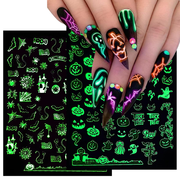 9 Blatt Nagelsticker Halloween Nagelaufkleber Selbstklebend Schrei Leuchtend Spi-image