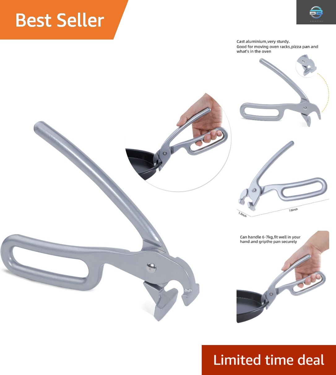 Heavy Duty Cast Aluminum Pizza Pan Gripper for Safe, Easy Removal