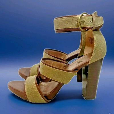 #ad Worthington Earth Natural Khaki and Brown Ankle Strap Pump Sz 7.5 with 4quot; Heel $6.99