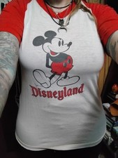 VTG 80s Disney Disneyland Mickey Mouse Ringer Raglan Shirt Sz XL Single Stitch