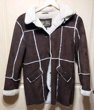 Big Chill Brown Faux Suede Faux Fur Lining L 14-16 Removable Hood Button Up