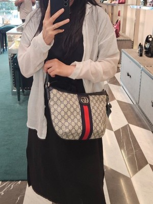 Gucci Ophidia Small Hobo Tasche GG Supreme   Blau/Rot   Neu & Ungetragen