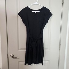 J.Crew Womens Black Cotton Slub Jersey Front Tie T-Shirt Mini Dress Small
